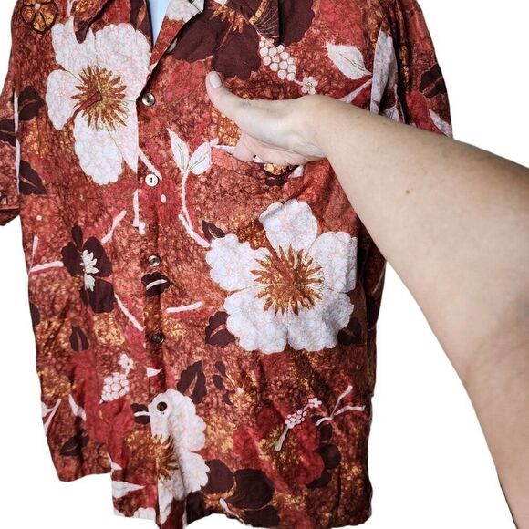 Vintage Barefoot in Paradise Hawaiian Aloha Shirt Mens M Rust Orange - Picture 2 of 6